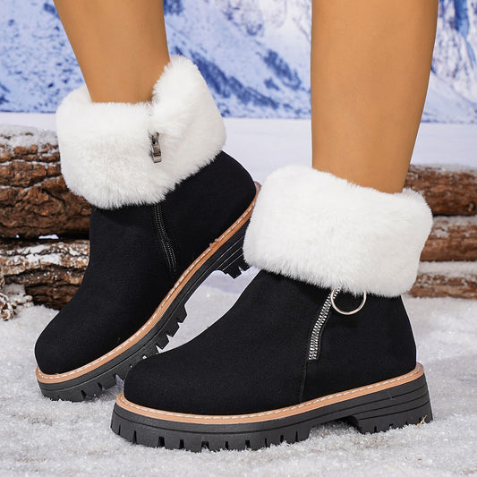 Women's Faux Fur Lined Platform Thick-Sole Chunky Chelsea Boots