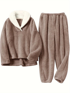 Women’s Lounge Set – Shawl Collar Top with Elasticated Waist