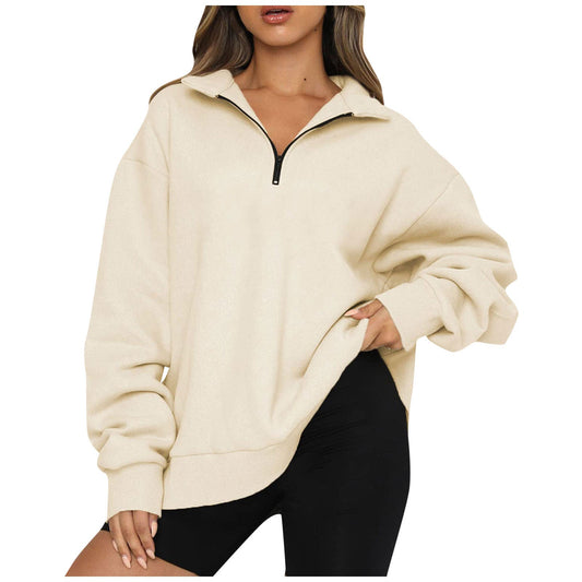 Women’s Oversized Half-Zip Collared Sweatshirt – Relaxed Long-Sleeve Pullover for Everyday Layering