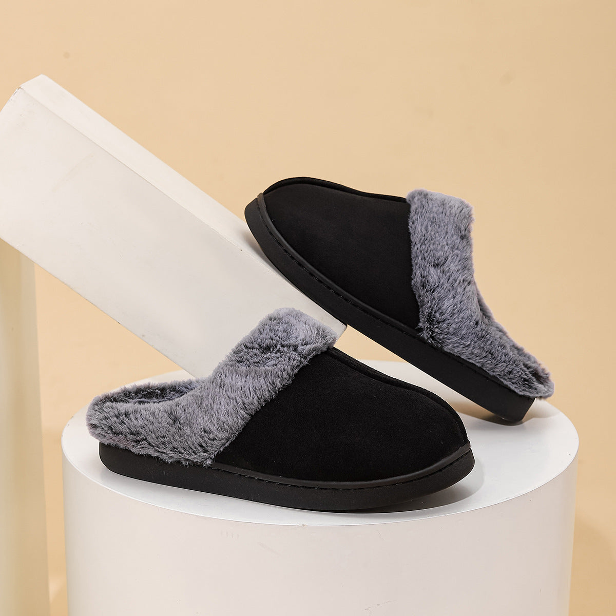 Women's Faux Fur Lined Platform Clog Slippers - Black (US 5-14)