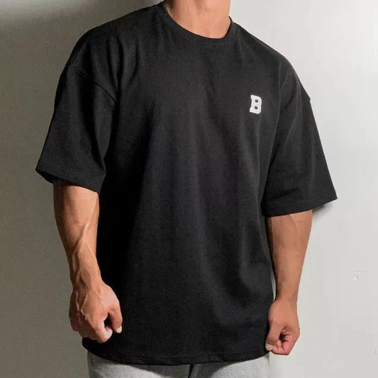 Men’s Oversized Fitness T-Shirt – Relaxed Crew-Neck Training Top with Dropped Shoulders