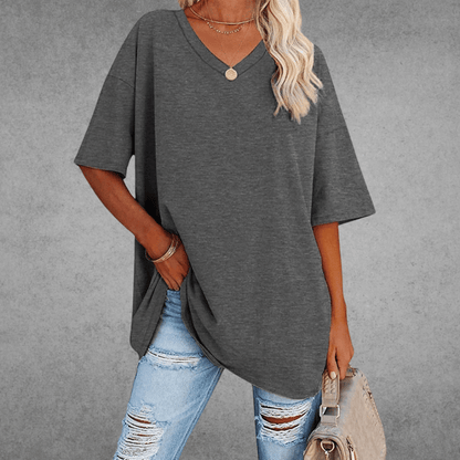 Women’s Relaxed V-Neck T-Shirt – Oversized Summer Top for Everyday Styling