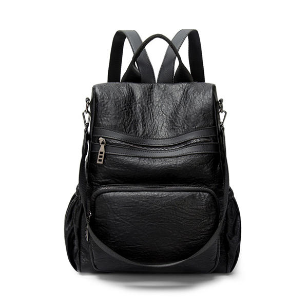 Women’s Vintage PU-Leather Convertible Backpack – Multi-Zip Shoulder Bag with Adjustable Carrying Straps