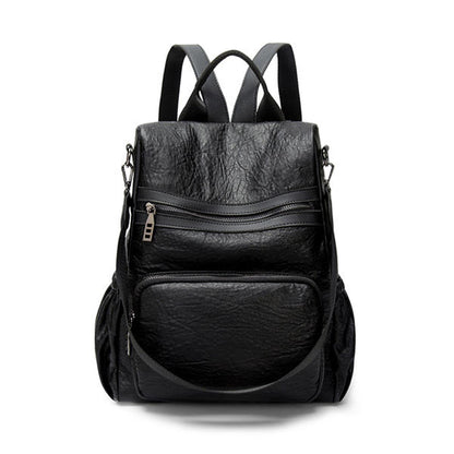 Women’s Vintage PU-Leather Convertible Backpack – Multi-Zip Shoulder Bag with Adjustable Carrying Straps