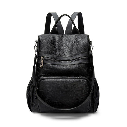 Women’s Vintage PU-Leather Convertible Backpack – Multi-Zip Shoulder Bag with Adjustable Carrying Straps