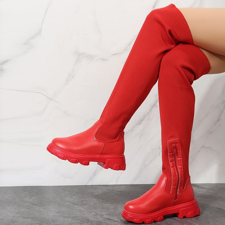 Women's Platform Knitted Knee-High Boots