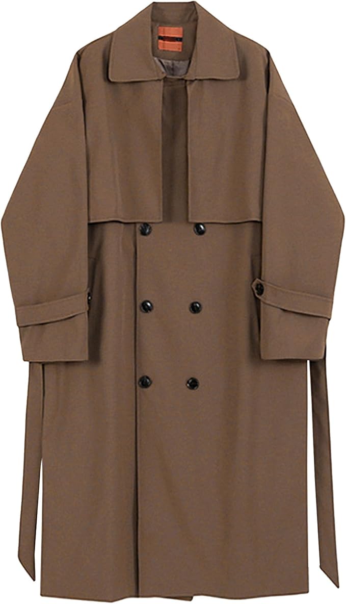 Men’s Longline Double-Breasted Trench Coat – Relaxed Tailored Layer with Wide Lapels and Storm Flap
