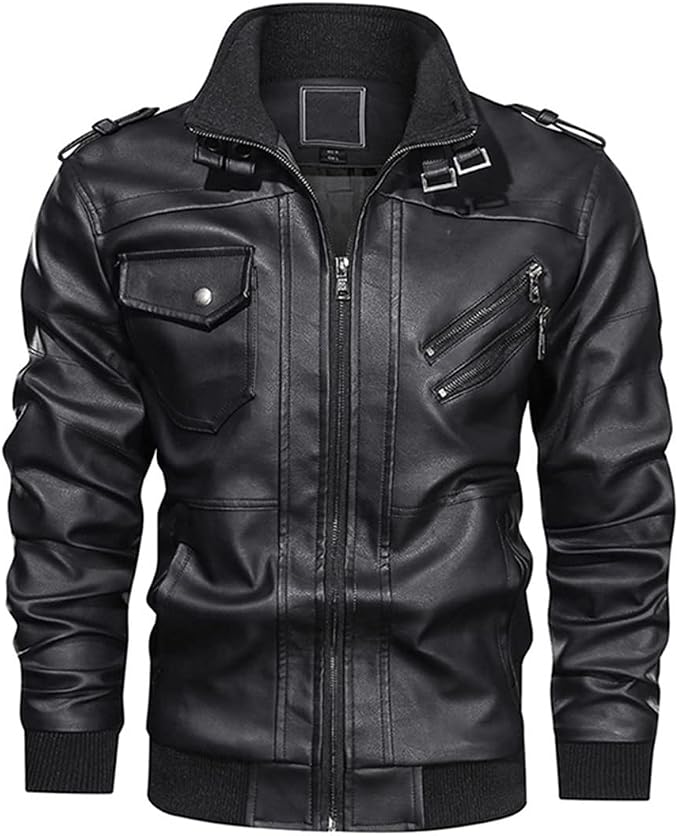 Men’s Buckle-Collar Leather Jacket – Structured Utility Layer for Everyday Wear