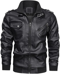 Men’s Buckle-Collar Leather Jacket – Structured Utility Layer for Everyday Wear