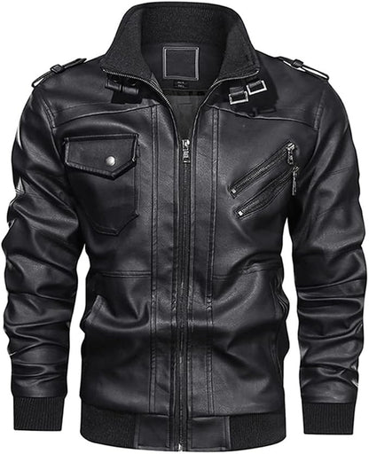 Men’s Buckle-Collar Leather Jacket – Structured Utility Layer for Everyday Wear