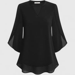 Women’s Elegant Blouse – Flowing V-Neck Blouse with Wide Flared Sleeves