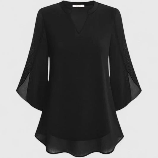 Women’s Elegant Blouse – Flowing V-Neck Blouse with Wide Flared Sleeves