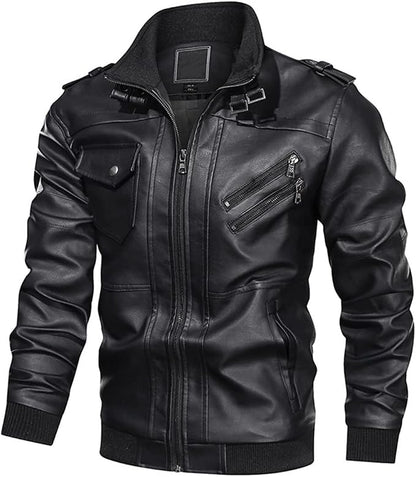 Men’s Buckle-Collar Leather Jacket – Structured Utility Layer for Everyday Wear
