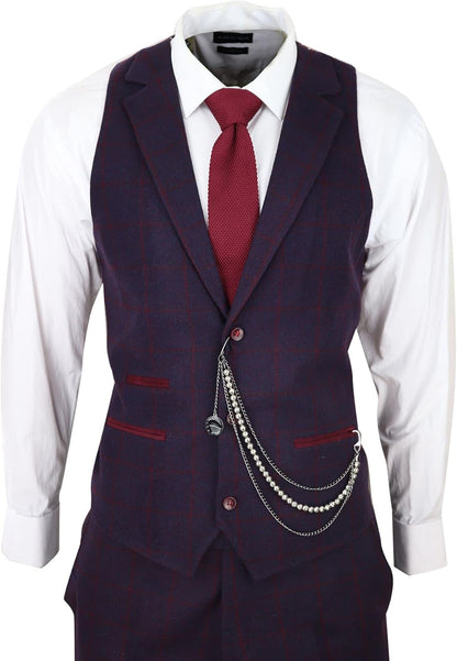 Men’s Wool Tweed Three-Piece Suit – Tailored Formal Set for Weddings and Events