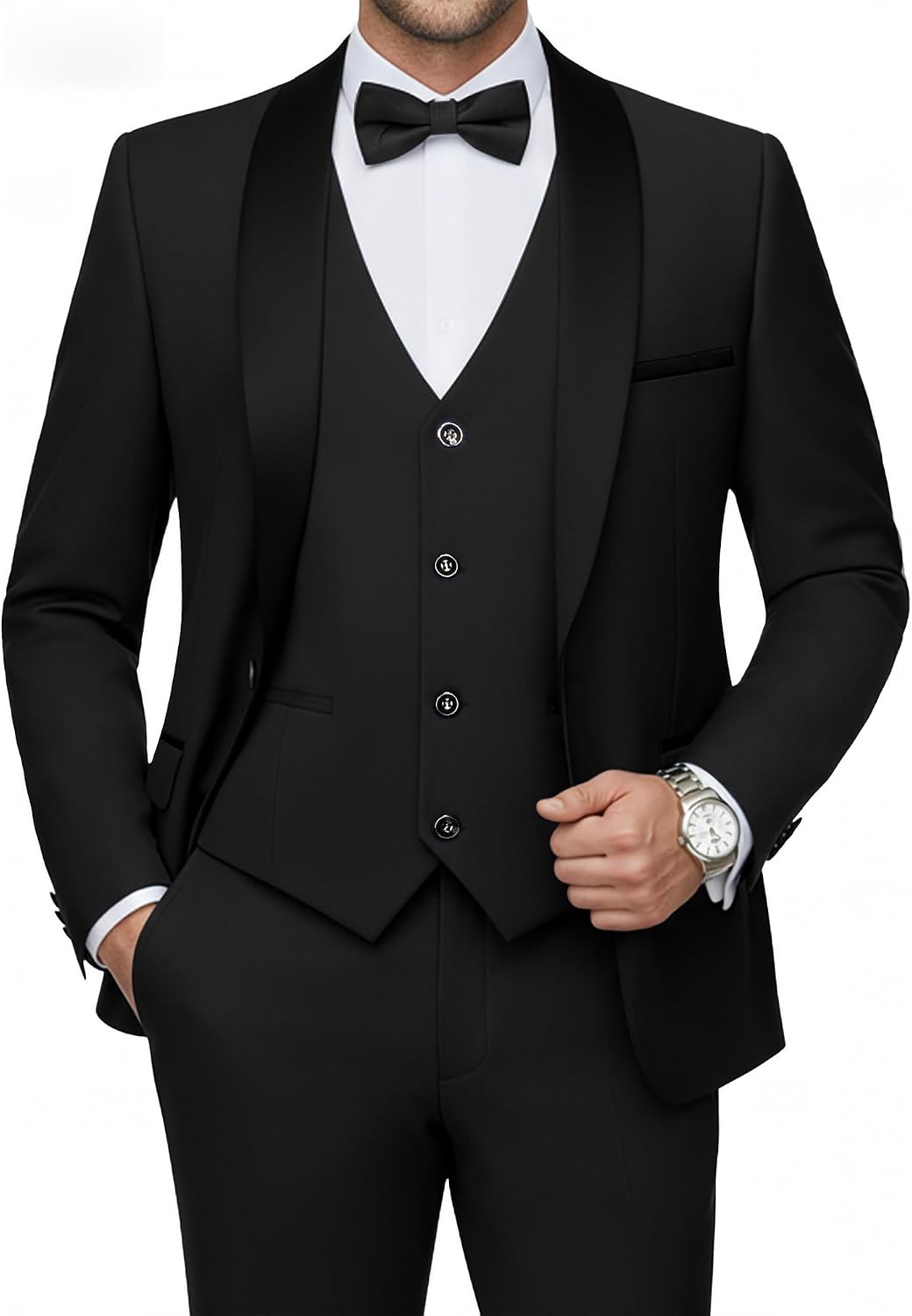 Men’s Shawl-Lapel Three-Piece Tuxedo – Slim Formal Set for Weddings and Evening Events