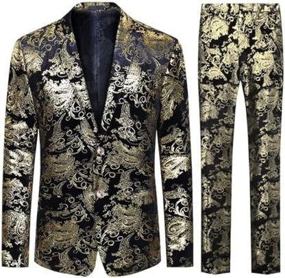 Men’s Paisley Jacquard Two-Piece Tuxedo Suit – Statement Formal Set for Weddings and Parties