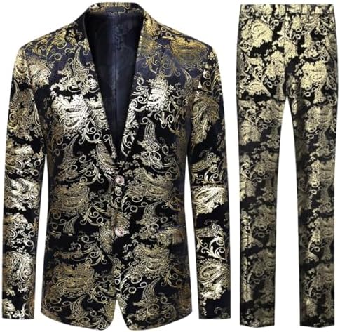 Men’s Paisley Jacquard Two-Piece Tuxedo Suit – Statement Formal Set for Weddings and Parties