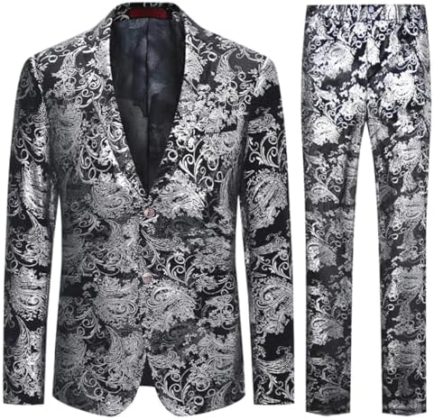 Men’s Paisley Jacquard Two-Piece Tuxedo Suit – Statement Formal Set for Weddings and Parties