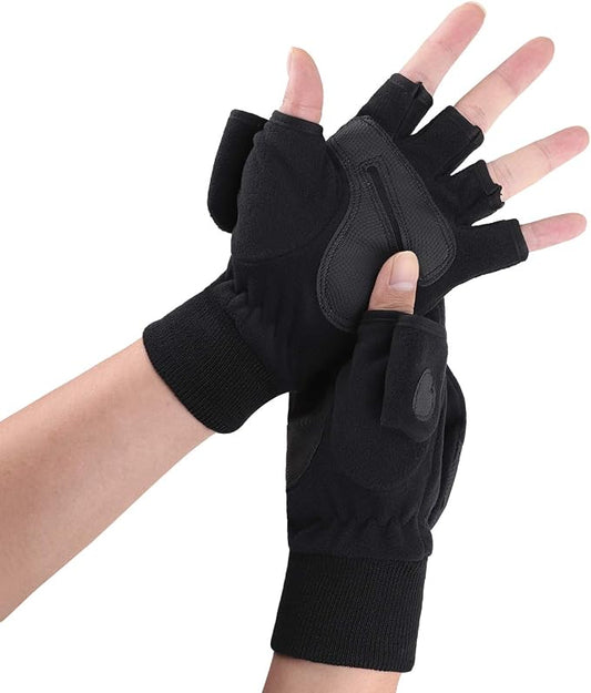Men’s Convertible Thermal Winter Gloves – Wind-Resistant Fingerless Mittens with Grip Palms