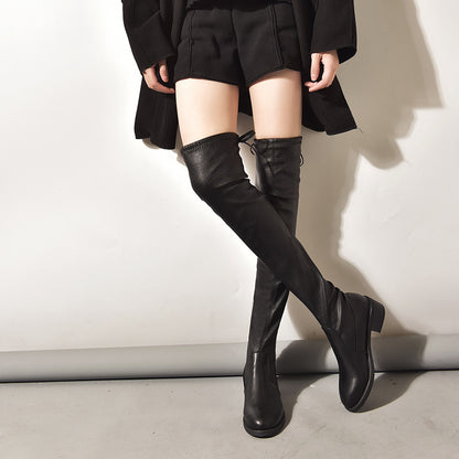 Women's Suede-Look Faux Fur Lined Knee-High Boots - Leather Cotton Lining