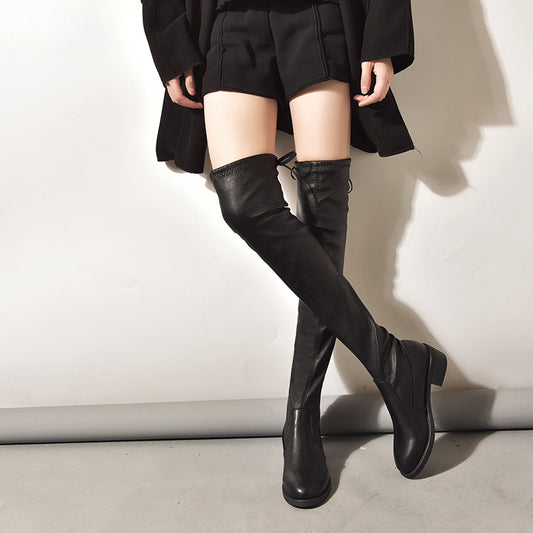 Women's Suede-Look Faux Fur Lined Knee-High Boots - Leather Cotton Lining