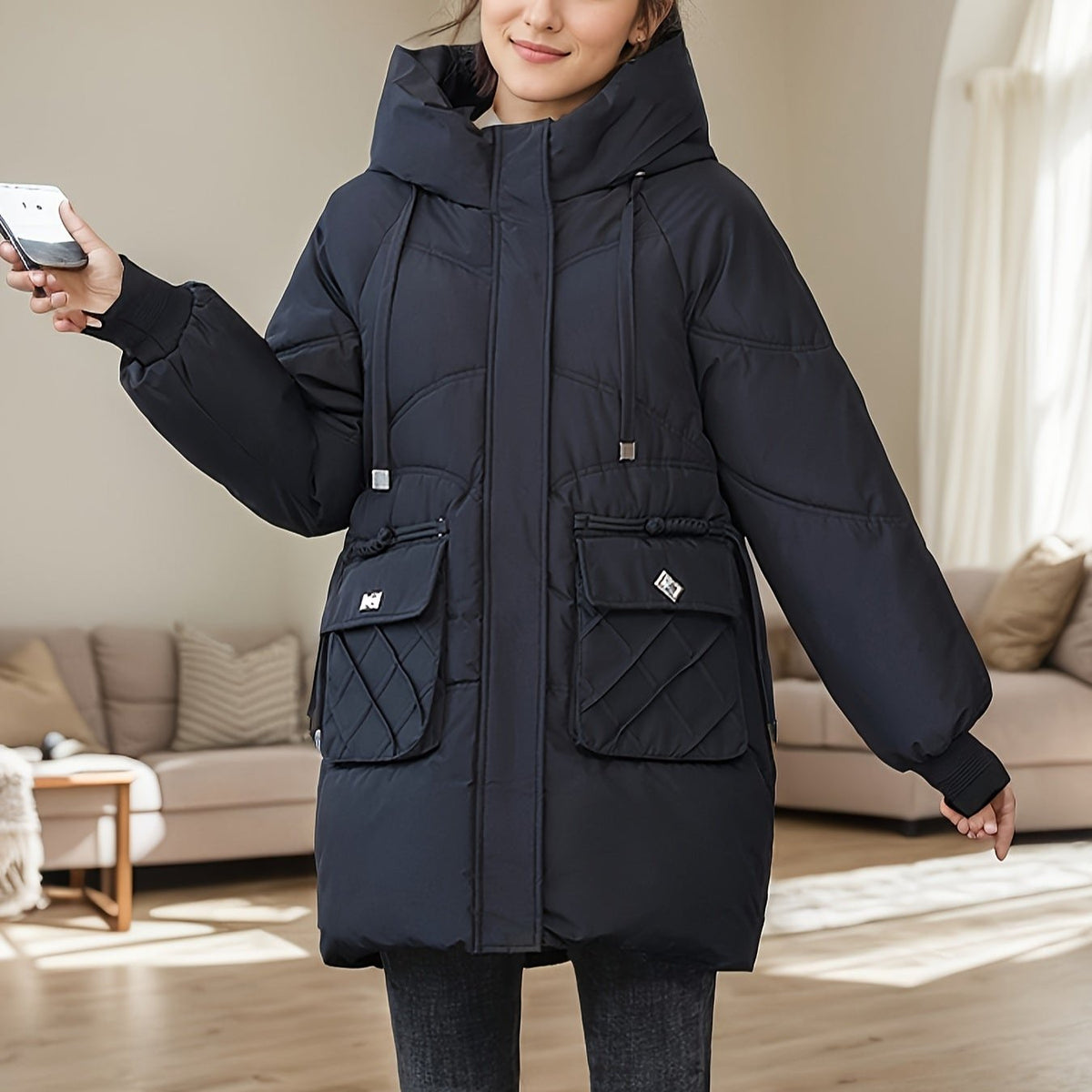 Women’s Hooded Longline Puffer Parka – Warm Utility-Pocket Winter Layer for Everyday Wear