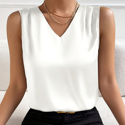 Women’s Sleeveless Blouse – V-Neck with Flowing Relaxed Cut