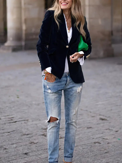 Women’s Tailored One-Button Blazer – Classic Office Jacket for Smart Casual and Occasion Wear