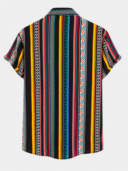 Men’s Summer Resort Set – Printed Button-Up Shirt with Stretch Swim Shorts