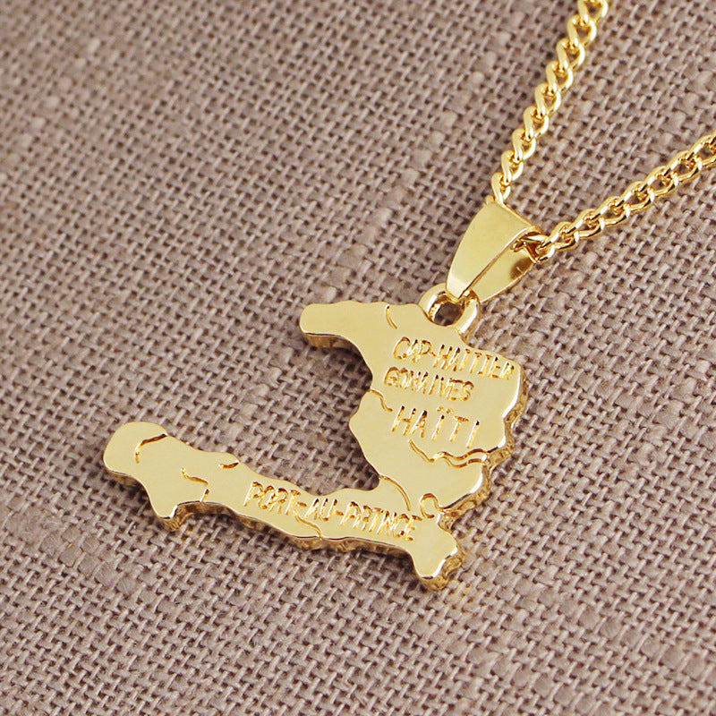 VARIANT|main|Gold Haiti map pendant necklace