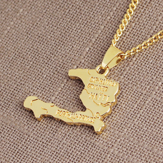 VARIANT|main|Gold Haiti map pendant necklace