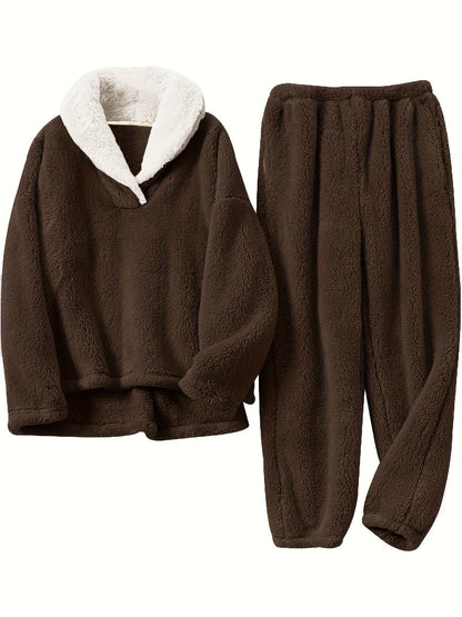 Women’s Lounge Set – Shawl Collar Top with Elasticated Waist