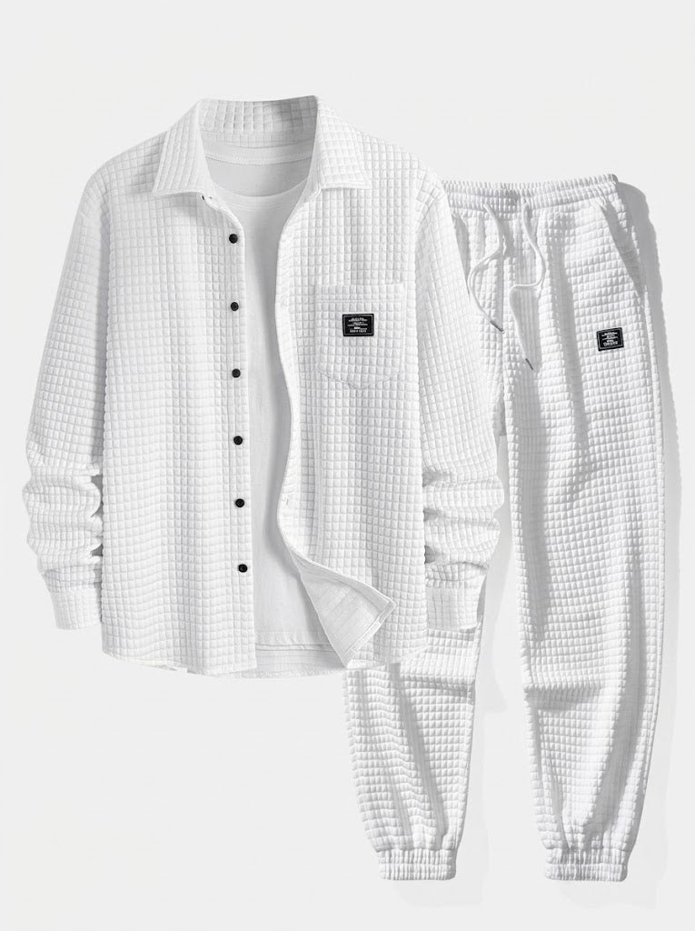 Men’s Waffle Shirt and Jogger Set – Textured Casual Layering Outfit
