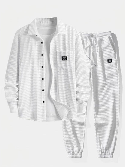 Men’s Waffle Shirt and Jogger Set – Textured Casual Layering Outfit