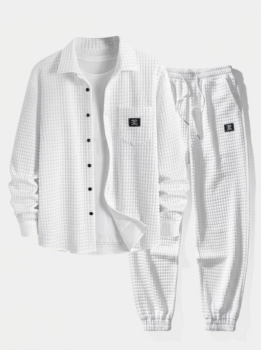 Men’s Waffle Shirt and Jogger Set – Textured Casual Layering Outfit