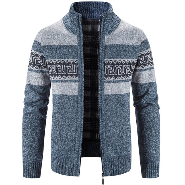 Men’s Warm Knitted Zip-Up Jacket – Soft Stand-Collar Sweater for Autumn and Winter Layering