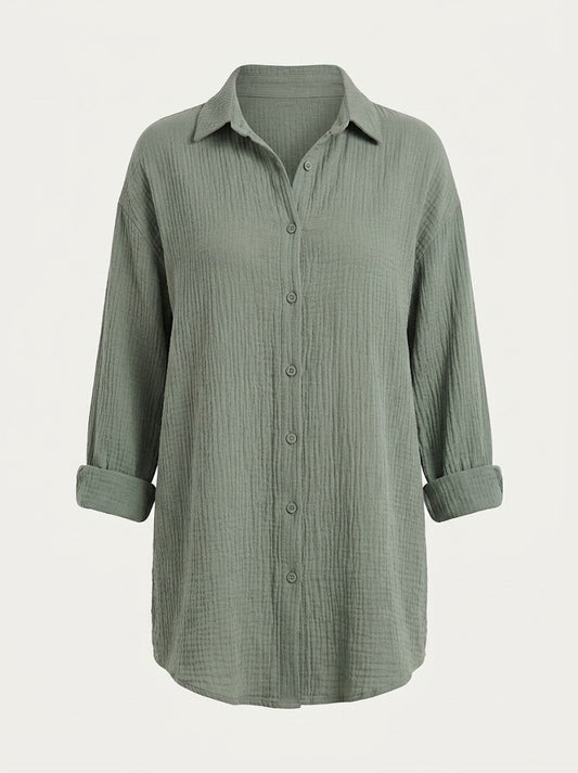Women’s Oversized Cotton Muslin Shirt – Relaxed Button-Up Layer for Casual Days