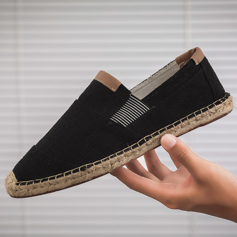 Men’s Lightweight Canvas Espadrille Loafers – Slip-On Summer Shoes with Woven Rope Sole and Elastic Inserts