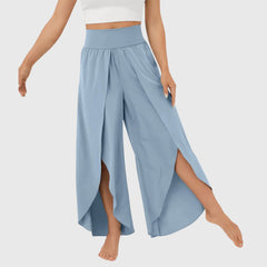 Women’s High-Waisted Wide-Leg Split Trousers – Flowing Boho Summer Style for Holidays and Beachwear