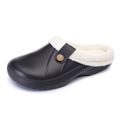 Women's Faux Fur Lined Platform Clog Slippers - Black (US 4-14)