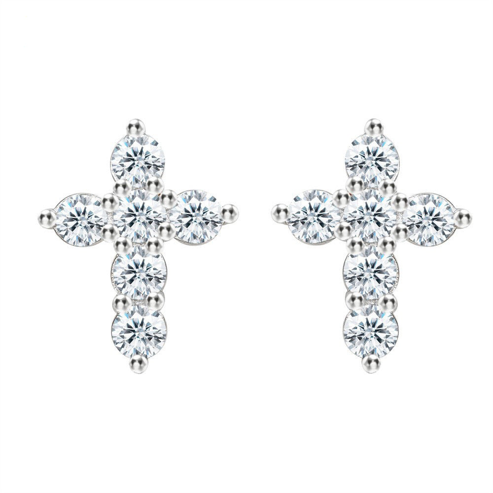 VARIANT|Silver|925 silver zircon cross ear clips – Silver