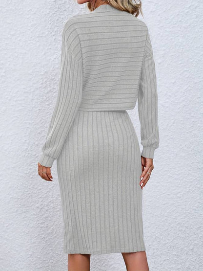 Women’s Ribbed Midi Skirt Two-Piece – Relaxed High-Neck Jumper for Autumn Smart Casual Wear