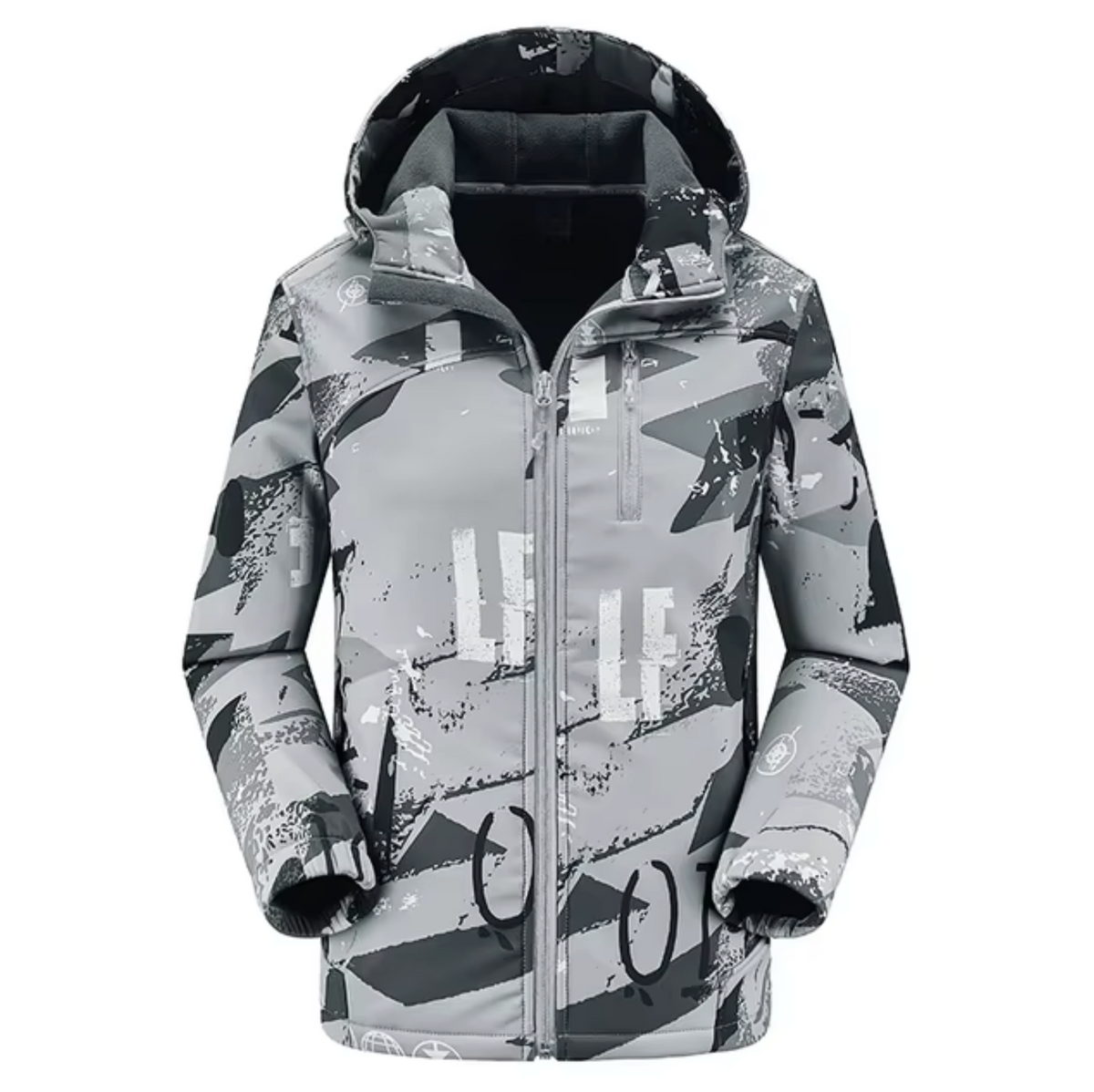 Women’s Printed Hooded Softshell Jacket – Thermal Windproof Outdoor Layer with Waterproof Protection for Hiking and Winter Activities