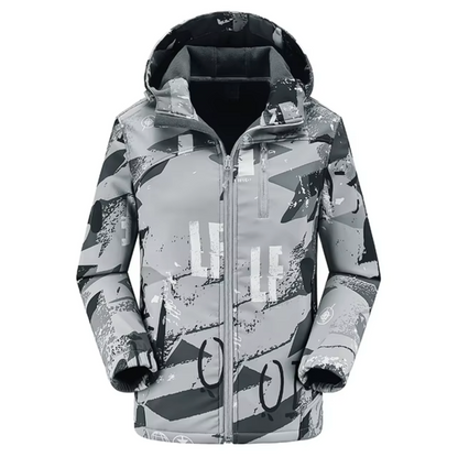 Women’s Printed Hooded Softshell Jacket – Thermal Windproof Outdoor Layer with Waterproof Protection for Hiking and Winter Activities