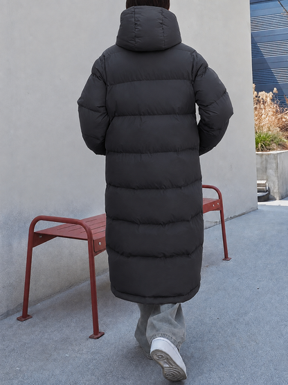Women’s Long Puffer Jacket – Hooded Longline Padded Coat