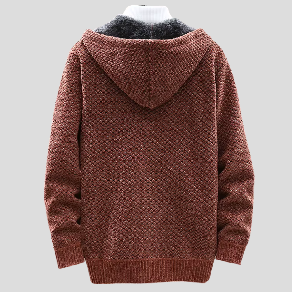 Men’s Hooded Knit Jacket – Waffle-Knit Cardigan with Full-Length Zip