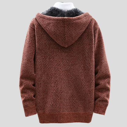 Men’s Hooded Knit Jacket – Waffle-Knit Cardigan with Full-Length Zip