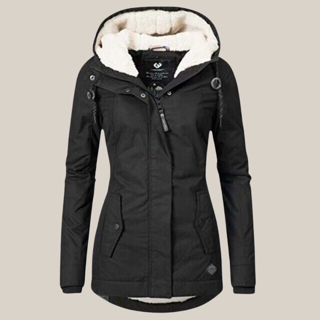 Women’s Parka – Teddy-Lined Hooded Coat with Two-Way Zip