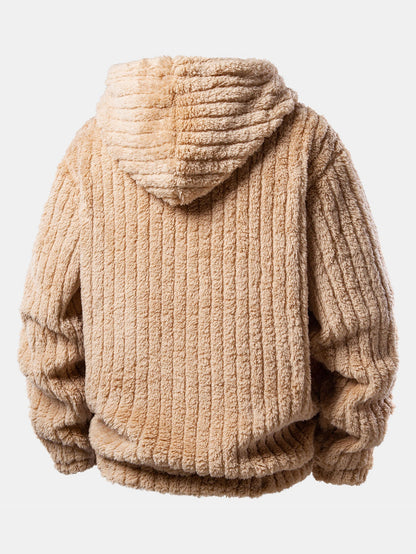 Men’s Winter Teddy Co-Ord Tracksuit – Ribbed Pullover Hoodie with Matching Joggers