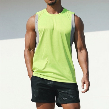 Men’s Colour-Block Sleeveless Sports Top – Relaxed Crew-Neck Training Tank with Wide Armholes